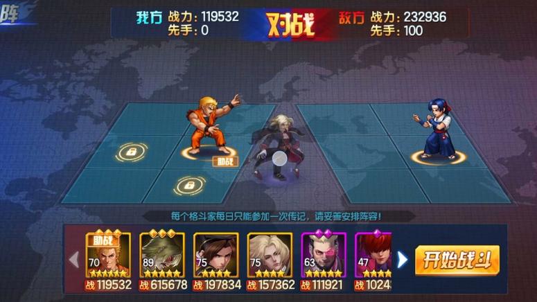 拳皇98终极之战OL创世阵容深度解析,揭秘减伤奥秘与实战应用