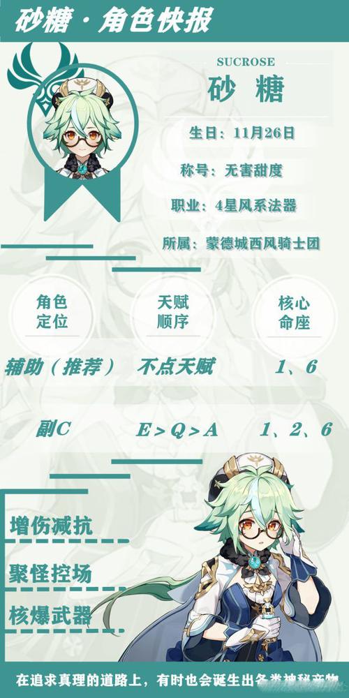 原神砂糖角色养成攻略，圣遗物、武器及阵容搭配详解